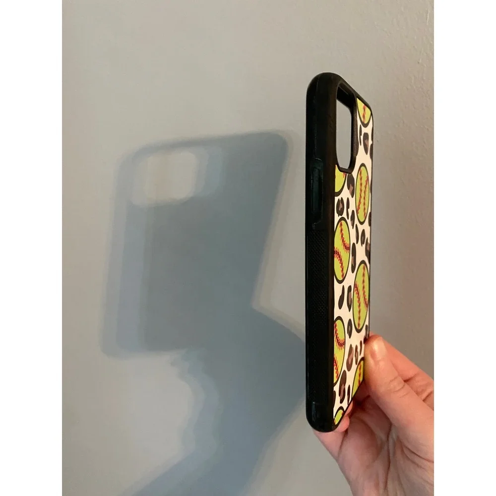 Softball Leopard Print Phone Case iPhone 11 Pro Unisex White Neon Yellow Sporty